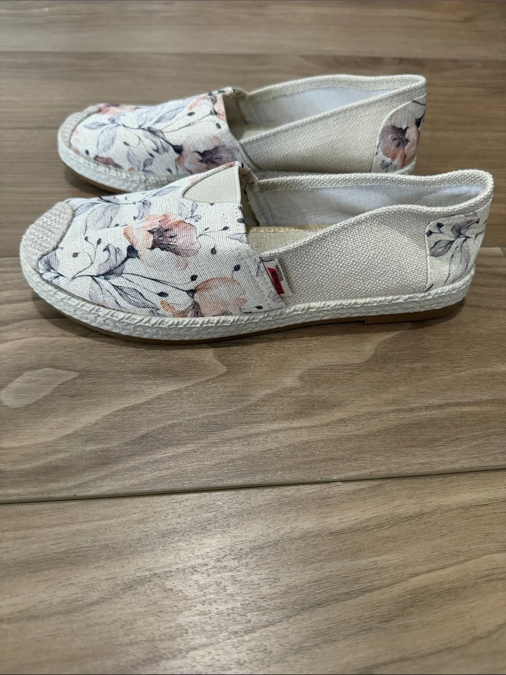 Floral Canvas Slip-On Espadrilles in Cream and Blush